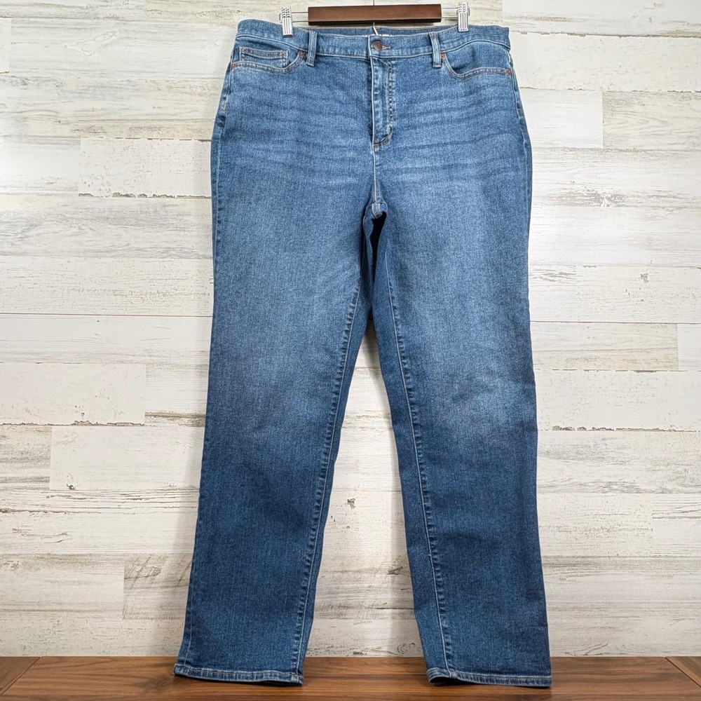 Lands End Straight Leg Jeans‎ Womens 18 Blue Stretch Mid Rise Preppy Casual